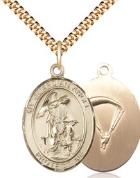 [7118GF7/24G] 14kt Gold Filled Guardian Angel Paratrooper Pendant on a 24 inch Gold Plate Heavy Curb chain