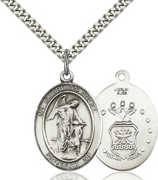 [7118SS1/24S] Sterling Silver Guardian Angel Air Force Pendant on a 24 inch Light Rhodium Heavy Curb chain
