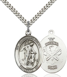 [7118SS5/24S] Sterling Silver Guardian Angel National Guard Pendant on a 24 inch Light Rhodium Heavy Curb chain