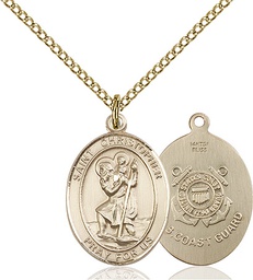 [8022GF3/18GF] 14kt Gold Filled Saint Christopher Coast Guard Pendant on a 18 inch Gold Filled Light Curb chain