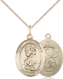 [8022GF5/18GF] 14kt Gold Filled Saint Christopher National Guard Pendant on a 18 inch Gold Filled Light Curb chain