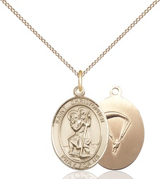 [8022GF7/18GF] 14kt Gold Filled Saint Christopher Paratrooper Pendant on a 18 inch Gold Filled Light Curb chain
