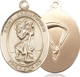 [8022KT7] 14kt Gold Saint Christopher Paratrooper Medal