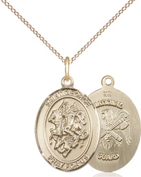 [8040GF5/18GF] 14kt Gold Filled Saint George National Guard Pendant on a 18 inch Gold Filled Light Curb chain