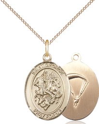 [8040GF7/18GF] 14kt Gold Filled Saint George Paratrooper Pendant on a 18 inch Gold Filled Light Curb chain