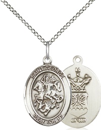 [8040SS1/18SS] Sterling Silver Saint George Air Force Pendant on a 18 inch Sterling Silver Light Curb chain