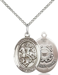 [8040SS3/18SS] Sterling Silver Saint George Coast Guard Pendant on a 18 inch Sterling Silver Light Curb chain