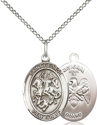 [8040SS5/18SS] Sterling Silver Saint George National Guard Pendant on a 18 inch Sterling Silver Light Curb chain