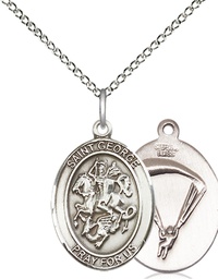 [8040SS7/18SS] Sterling Silver Saint George Paratrooper Pendant on a 18 inch Sterling Silver Light Curb chain