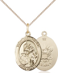 [8053GF6/18GF] 14kt Gold Filled Saint Joan of Arc Navy Pendant on a 18 inch Gold Filled Light Curb chain
