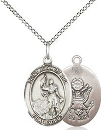 [8053SS2/18SS] Sterling Silver Saint Joan of Arc Army Pendant on a 18 inch Sterling Silver Light Curb chain