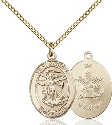 [8076GF2/18GF] 14kt Gold Filled Saint Michael Army Pendant on a 18 inch Gold Filled Light Curb chain