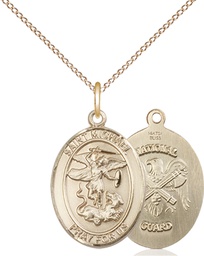 [8076GF5/18GF] 14kt Gold Filled Saint Michael National Guard Pendant on a 18 inch Gold Filled Light Curb chain