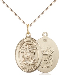 [8076GF6/18GF] 14kt Gold Filled Saint Michael Navy Pendant on a 18 inch Gold Filled Light Curb chain