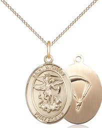 [8076GF7/18GF] 14kt Gold Filled Saint Michael Paratrooper Pendant on a 18 inch Gold Filled Light Curb chain