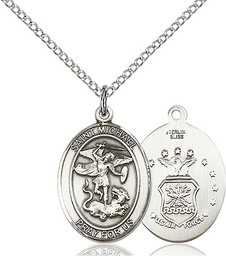 [8076SS1/18SS] Sterling Silver Saint Michael Air Force Pendant on a 18 inch Sterling Silver Light Curb chain