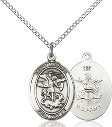 [8076SS2/18SS] Sterling Silver Saint Michael Army Pendant on a 18 inch Sterling Silver Light Curb chain