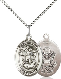 [8076SS2/18SS] Sterling Silver Saint Michael Army Pendant on a 18 inch Sterling Silver Light Curb chain