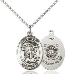 [8076SS3/18SS] Sterling Silver Saint Michael Coast Guard Pendant on a 18 inch Sterling Silver Light Curb chain