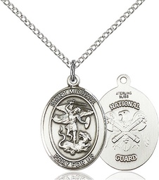 [8076SS5/18SS] Sterling Silver Saint Michael National Guard Pendant on a 18 inch Sterling Silver Light Curb chain