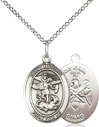 [8076SS5/18SS] Sterling Silver Saint Michael National Guard Pendant on a 18 inch Sterling Silver Light Curb chain