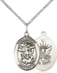 [8076SS6/18SS] Sterling Silver Saint Michael Navy Pendant on a 18 inch Sterling Silver Light Curb chain