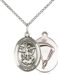 [8076SS7/18SS] Sterling Silver Saint Michael Paratrooper Pendant on a 18 inch Sterling Silver Light Curb chain