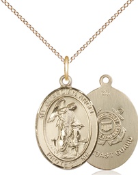 [8118GF3/18GF] 14kt Gold Filled Guardian Angel Coast Guard Pendant on a 18 inch Gold Filled Light Curb chain