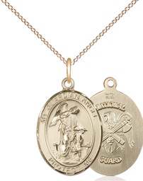 [8118GF5/18GF] 14kt Gold Filled Guardian Angel National Guard Pendant on a 18 inch Gold Filled Light Curb chain