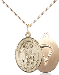 [8118GF7/18GF] 14kt Gold Filled Guardian Angel Paratrooper Pendant on a 18 inch Gold Filled Light Curb chain