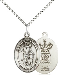 [8118SS1/18SS] Sterling Silver Guardian Angel Air Force Pendant on a 18 inch Sterling Silver Light Curb chain