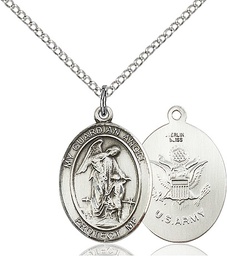 [8118SS2/18SS] Sterling Silver Guardian Angel Army Pendant on a 18 inch Sterling Silver Light Curb chain