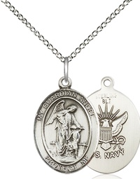 [8118SS6/18SS] Sterling Silver Guardian Angel Navy Pendant on a 18 inch Sterling Silver Light Curb chain