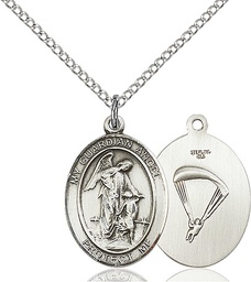 [8118SS7/18SS] Sterling Silver Guardian Angel Paratrooper Pendant on a 18 inch Sterling Silver Light Curb chain