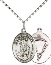 [8118SS7/18SS] Sterling Silver Guardian Angel Paratrooper Pendant on a 18 inch Sterling Silver Light Curb chain