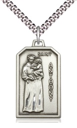 [5723SS/24S] Sterling Silver Saint Anthony Pendant on a 24 inch Light Rhodium Heavy Curb chain