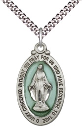 [4145EMSS/24S] Sterling Silver Miraculous Pendant on a 24 inch Light Rhodium Heavy Curb chain