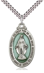 [4145EMSS/24S] Sterling Silver Miraculous Pendant on a 24 inch Light Rhodium Heavy Curb chain