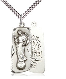 [4162SS/24S] Sterling Silver Our Lady of Mental Peace Pendant on a 24 inch Light Rhodium Heavy Curb chain
