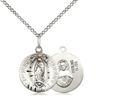 [4228SS/18SS] Sterling Silver Our Lady of Guadalupe Pendant on a 18 inch Sterling Silver Light Curb chain