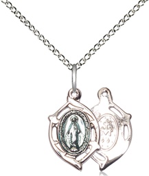 [4257MSS/18SS] Sterling Silver Miraculous Pendant on a 18 inch Sterling Silver Light Curb chain