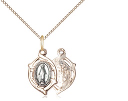 [4257MSSG/18GF] Gold Plate Sterling Silver Miraculous Pendant on a 18 inch Gold Filled Light Curb chain