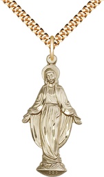 [4269GF/24G] 14kt Gold Filled Miraculous Pendant on a 24 inch Gold Plate Heavy Curb chain