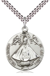 [4271SS/24S] Sterling Silver Senora de Los Lagos Pendant on a 24 inch Light Rhodium Heavy Curb chain