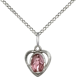 [5401EPSS/18SS] Sterling Silver Miraculous Heart w/Epoxy Pendant on a 18 inch Sterling Silver Light Curb chain