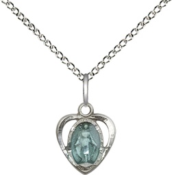 [5401ESS/18SS] Sterling Silver Miraculous Heart w/Epoxy Pendant on a 18 inch Sterling Silver Light Curb chain