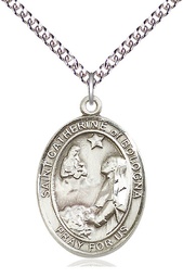 [7354SS/24SS] Sterling Silver Saint Catherine of Bologna Pendant on a 24 inch Sterling Silver Heavy Curb chain