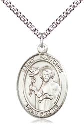 [7355SS/24SS] Sterling Silver Saint Dunstan Pendant on a 24 inch Sterling Silver Heavy Curb chain