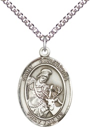 [7356SS/24SS] Sterling Silver Saint Eustachius Pendant on a 24 inch Sterling Silver Heavy Curb chain