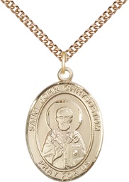[7357GF/24GF] 14kt Gold Filled Saint John Chrysostom Pendant on a 24 inch Gold Filled Heavy Curb chain